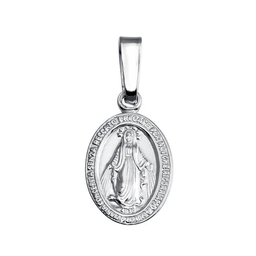 925 Sterling Silver Finish High Polished Mary Medallion Small Charm - SOP00135