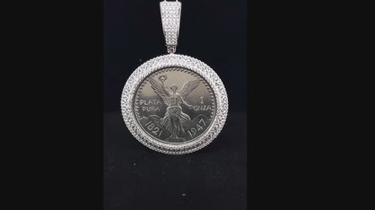 925 Sterling Silver Rhodium Plated Centenario Bezel Aztec Clear CZ Pendant