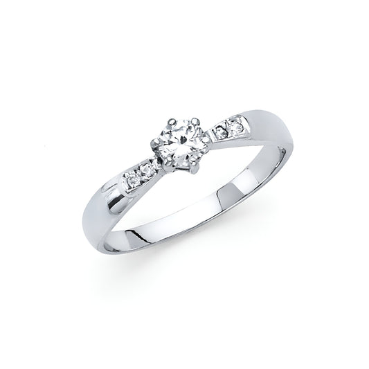 6-Prong Basekt Set & Pave CZ Engagement Ring in 14K White Gold
