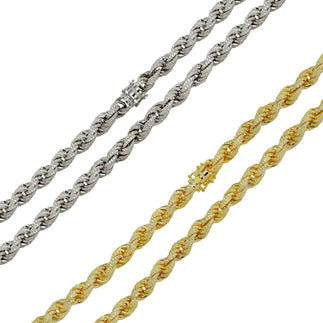 925 Sterling Silver CZ Encrusted Rope Chain or Bracelet
