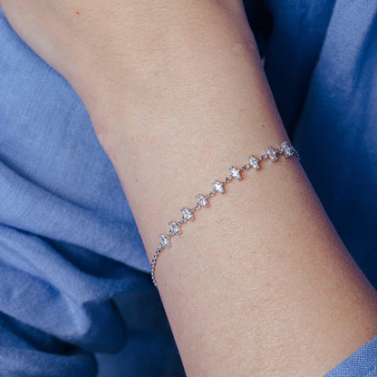 925 Sterling Silver Rhodium Plated CZ Chain Bracelet