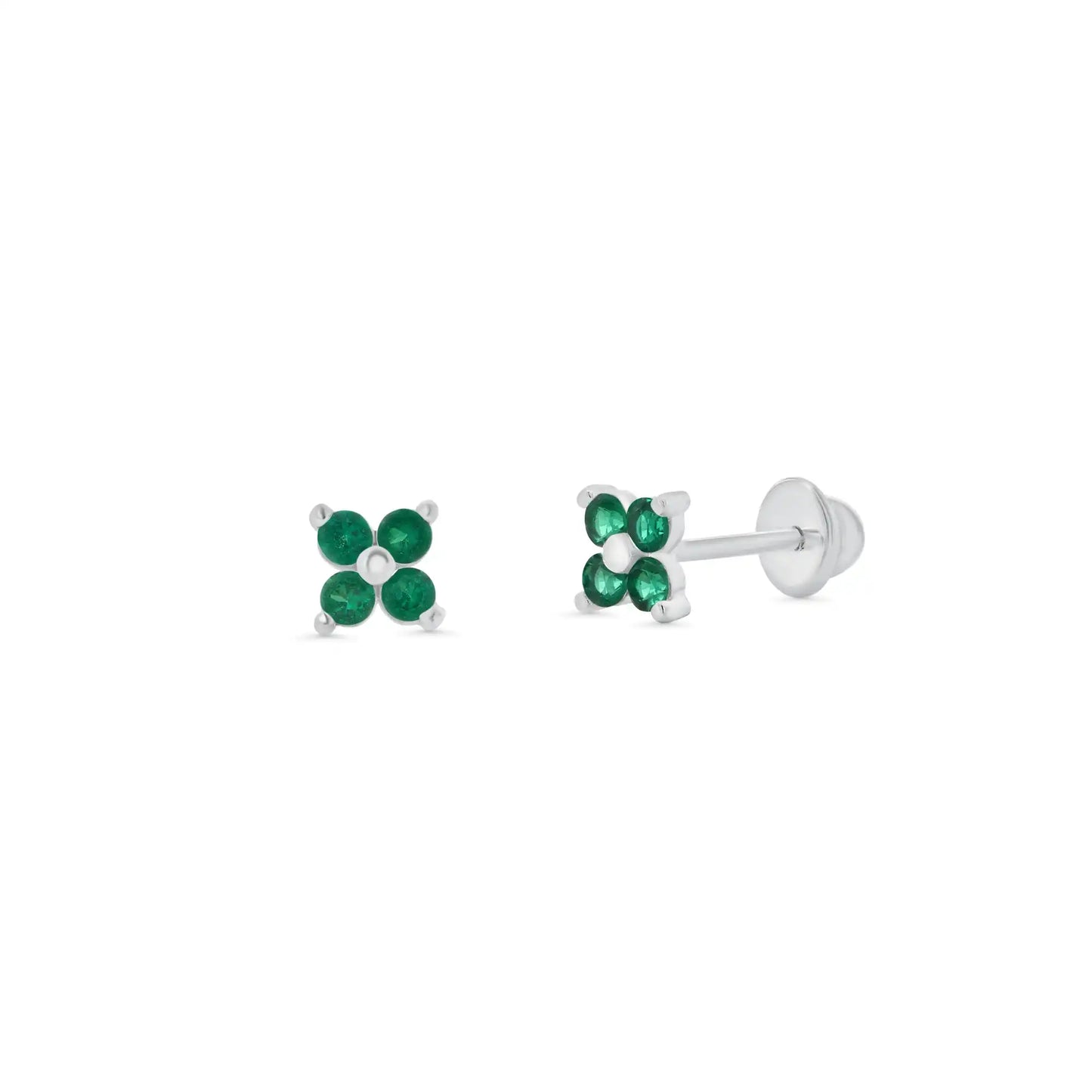 925 Sterling Silver High Polished CZ Clover Flower Earrings