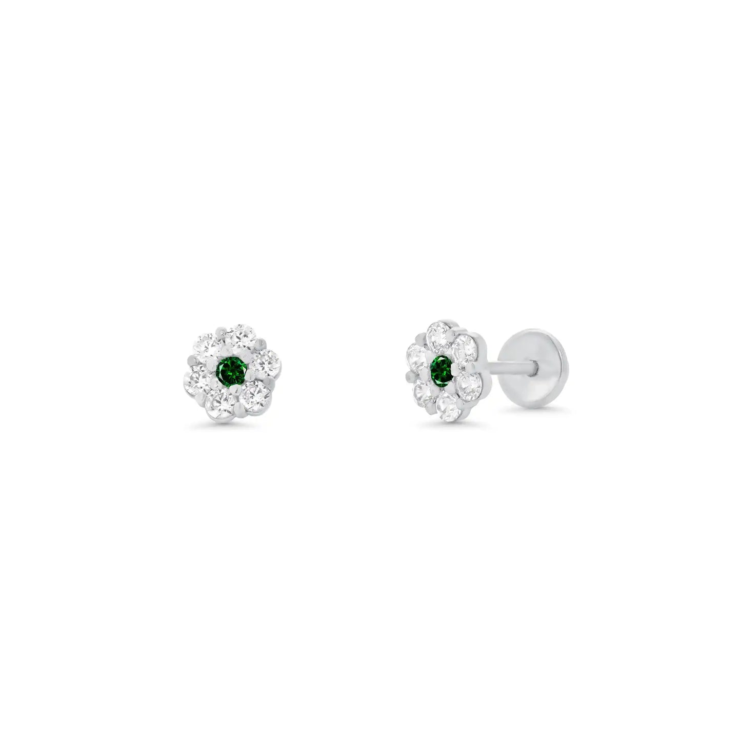 925 Sterling Silver  High Polished CZ Mini Rosette Earring