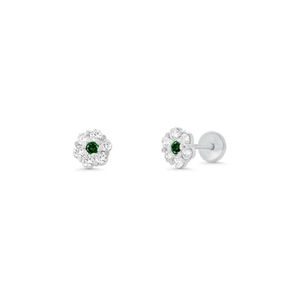 925 Sterling Silver  High Polished CZ Mini Rosette Earring