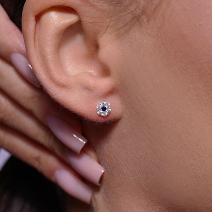 925 Sterling Silver  High Polished CZ Mini Rosette Earring