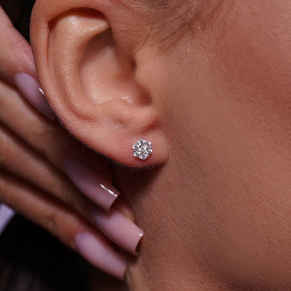 925 Sterling Silver  High Polished CZ Mini Rosette Earring