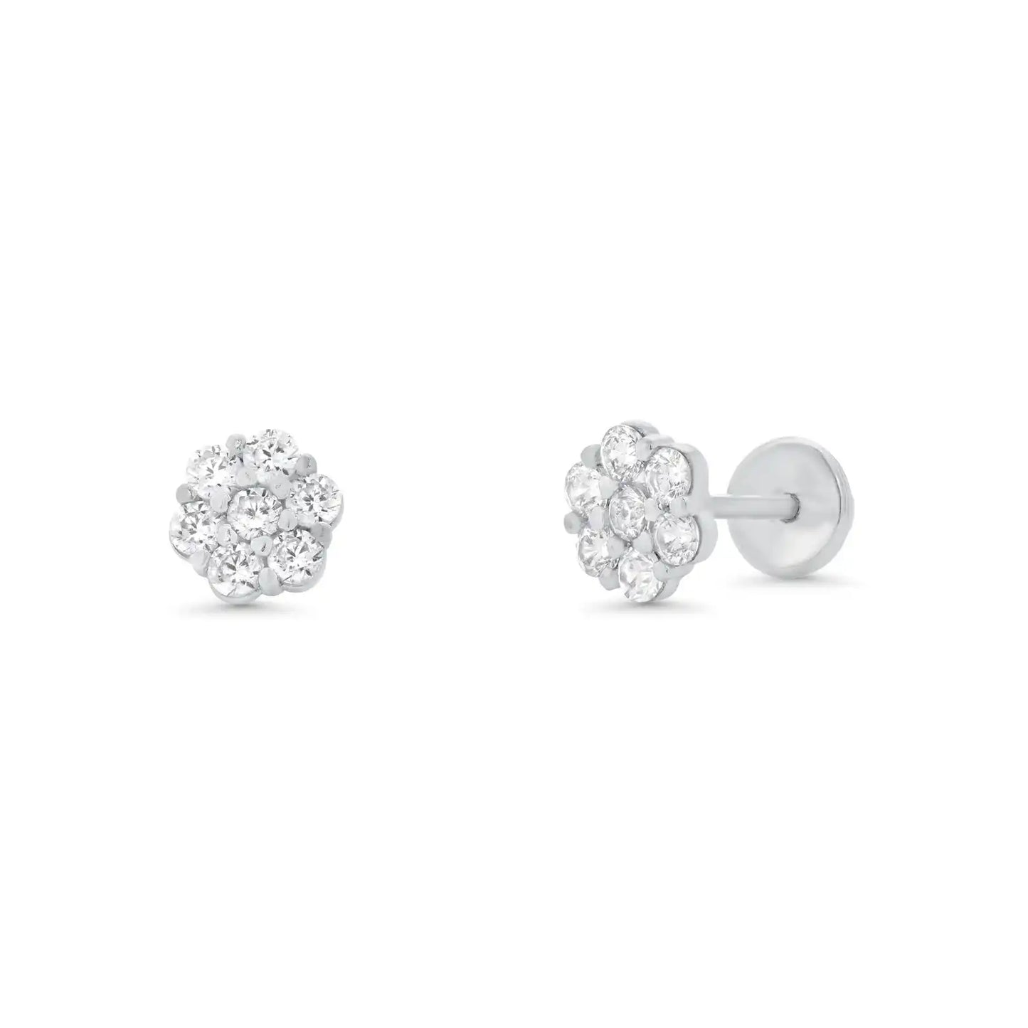 925 Sterling Silver  High Polished CZ Mini Rosette Earring
