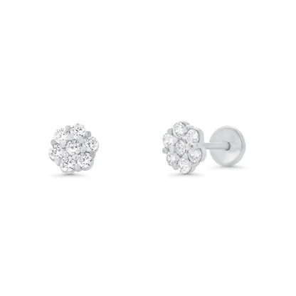 925 Sterling Silver  High Polished CZ Mini Rosette Earring