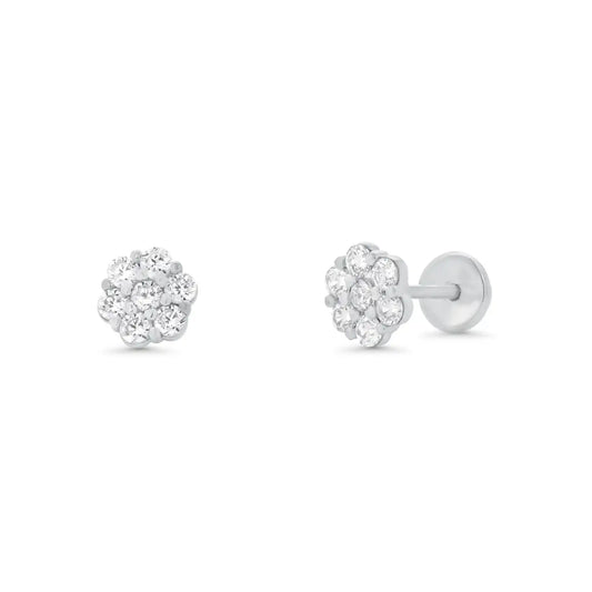 925 Sterling Silver  High Polished CZ Mini Rosette Earring