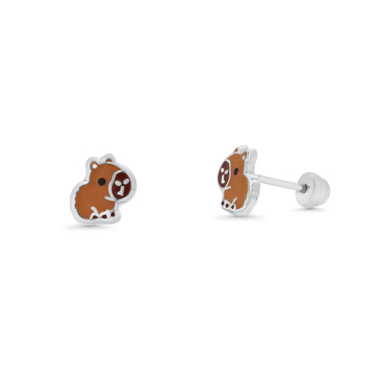 925 Silver High Polished Capybara Earrings
