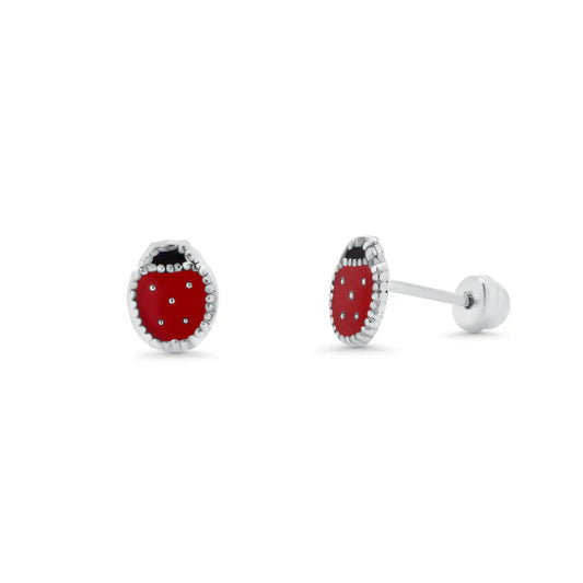 925 Sterling Silver  High Polished Enamel Ladybug Earrings