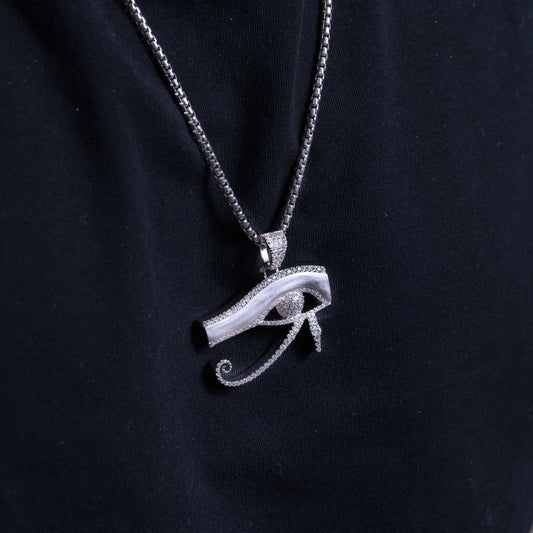 925 Sterling Silver Rhodium Plated CZ Eye Of Horus Hip Hop Pendant