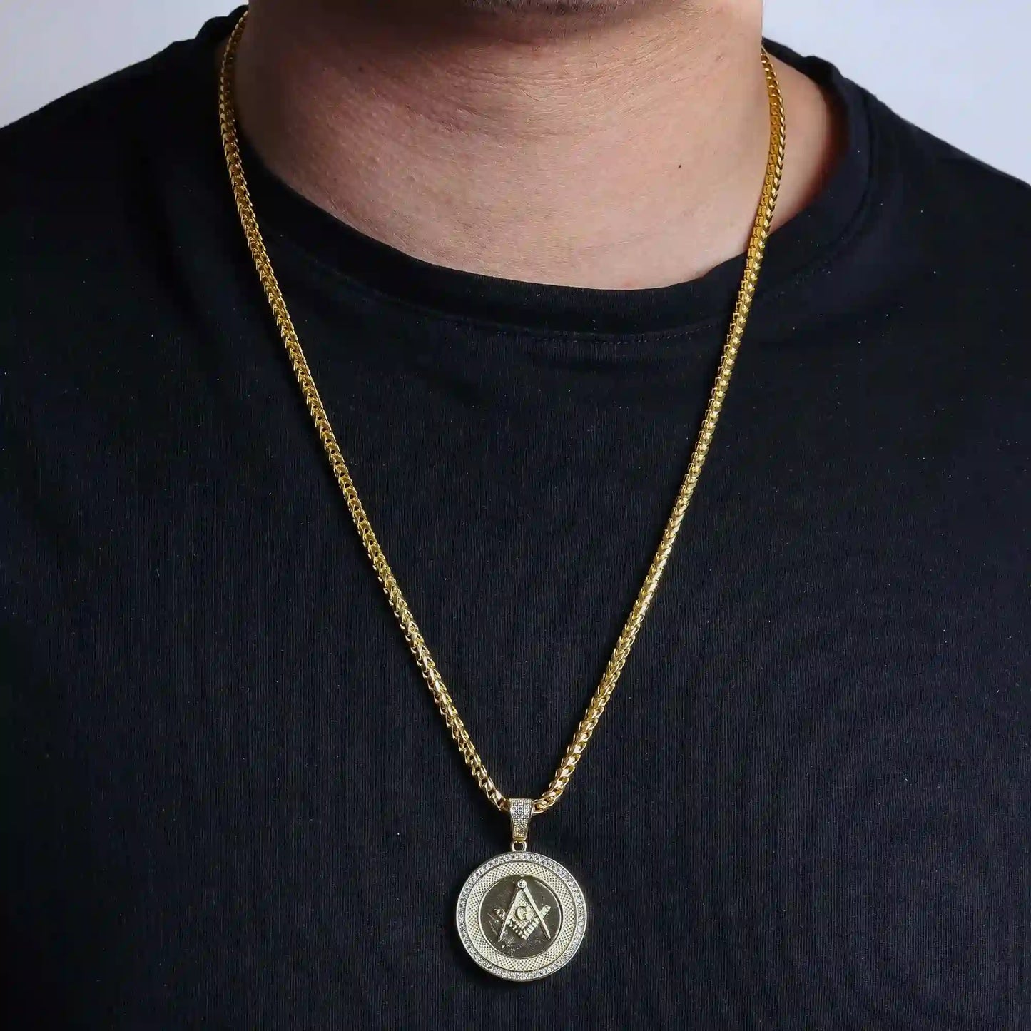 925 Sterling Silver Gold Plated Masonic Sign Medallion Hip Hop Pendant