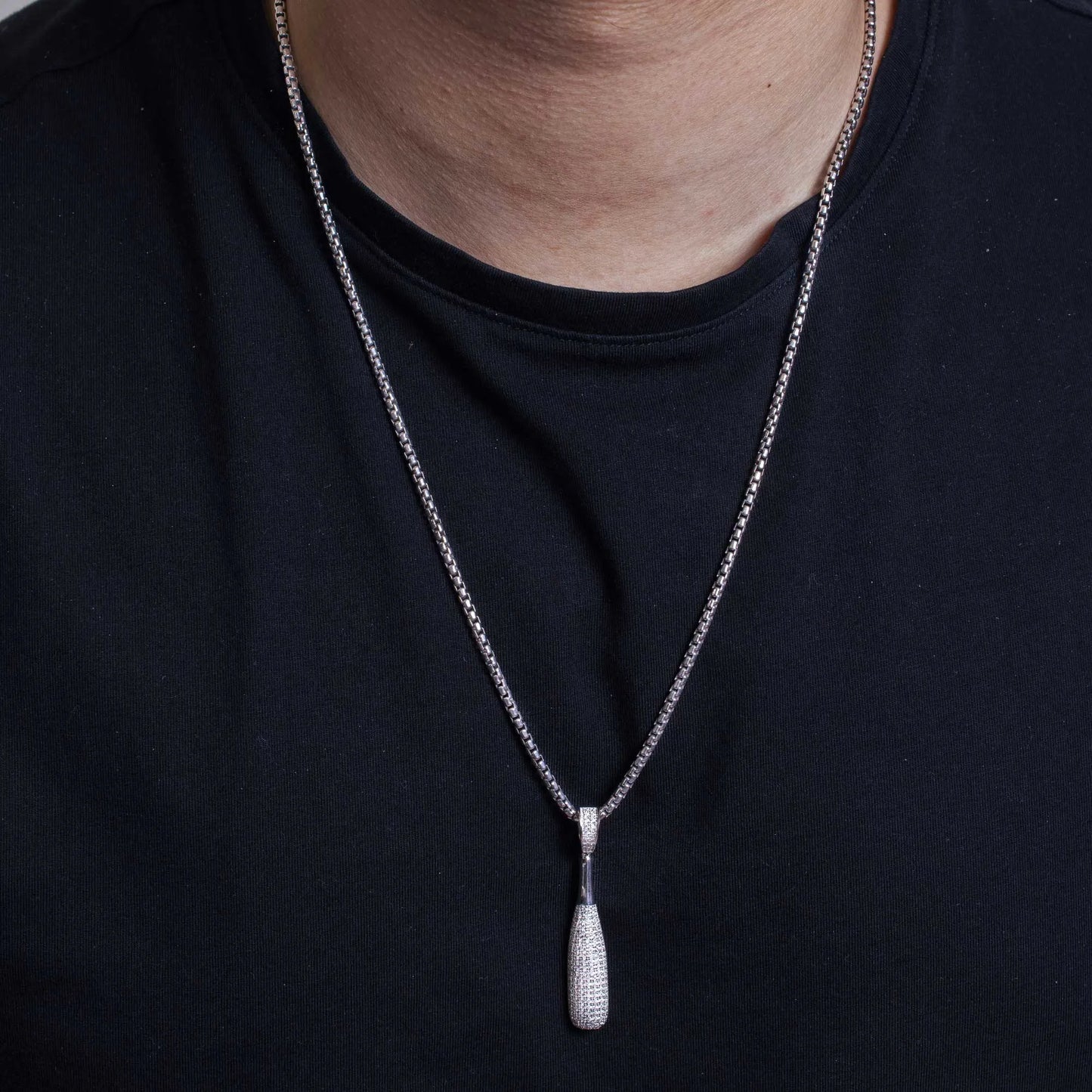 925 Sterling Silver Rhodium Plated CZ Baseball Bat Hip Hop Pendant