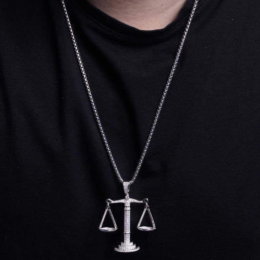 925 Sterling Silver Rhodium Plated CZ Libra Scale Hip Hop Pendant