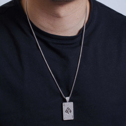 925 Sterling Silver Rhodium Plated CZ Ace Card Hip Hop Pendant