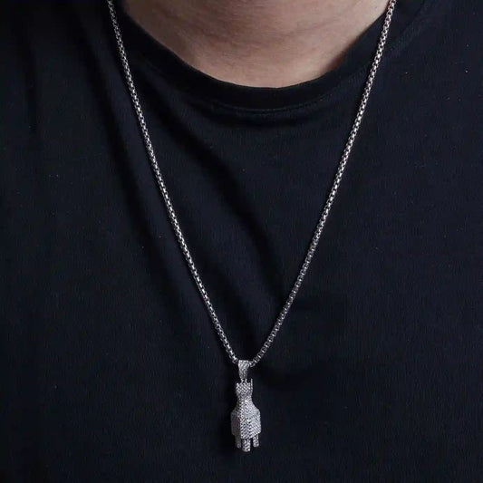 925 Sterling Silver Rhodium Plated Plug Hip Hop Pendant