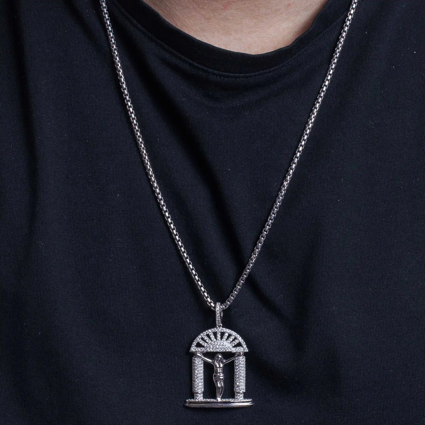 925 Sterling Silver Rhodium Plated CZ Crucifix Hip Hop Pendant