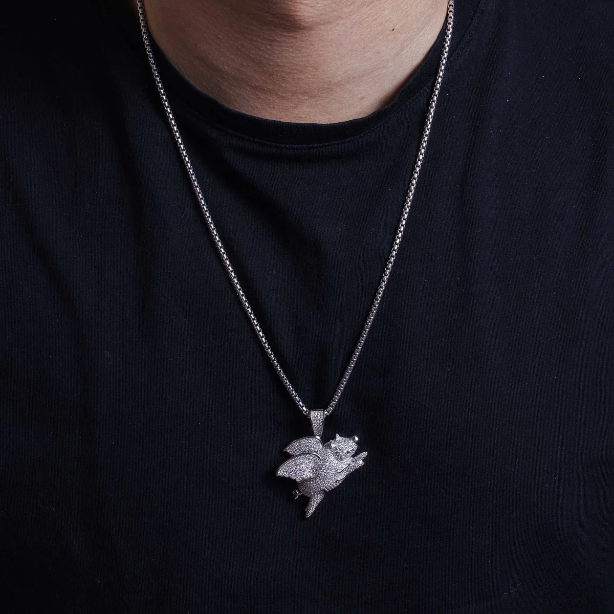 925 Sterling Silver Rhodium Plated CZ Flying Pig Hip Hop Pendant