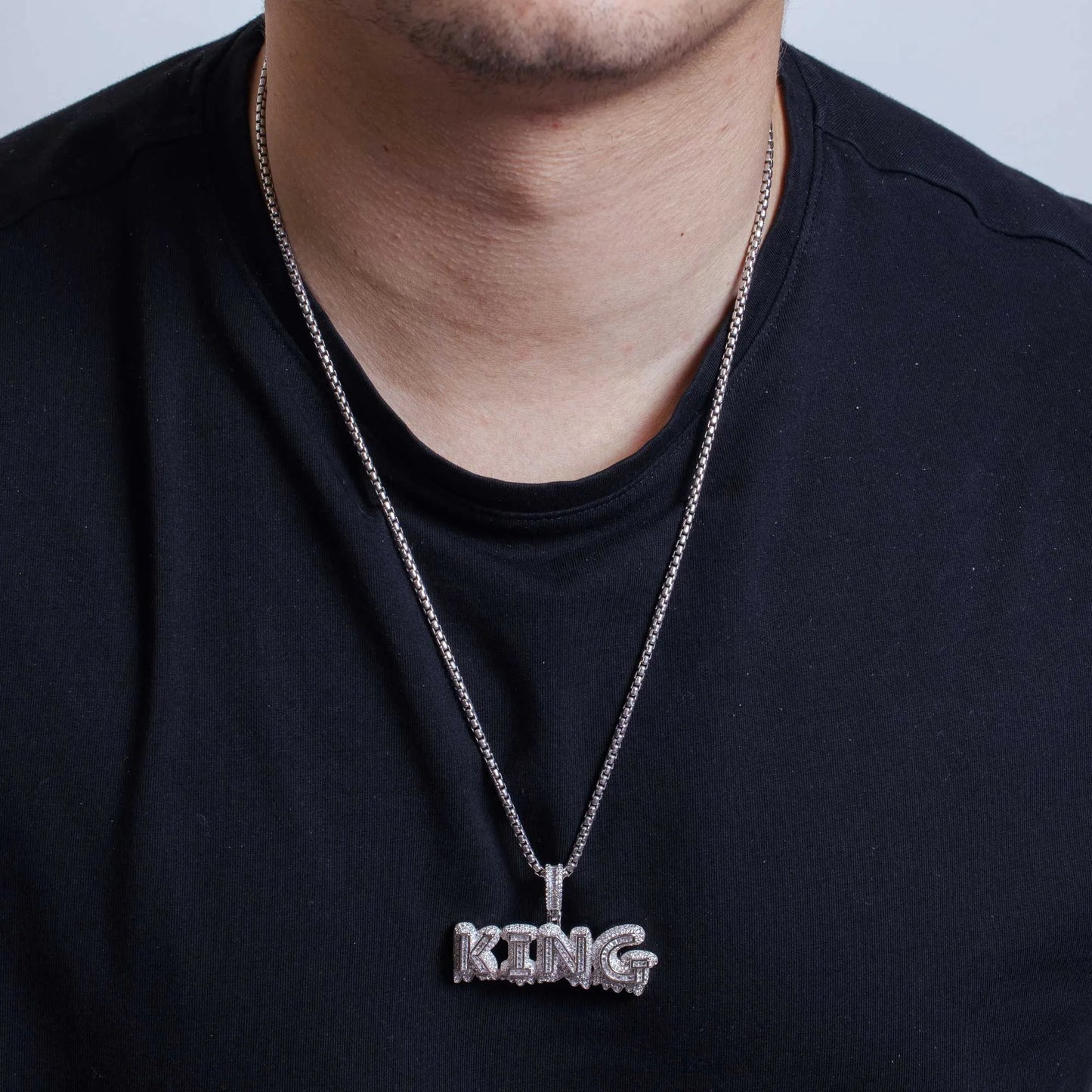 925 Sterling Silver Rhodium Plated CZ ICY KING Hip Hop Pendant