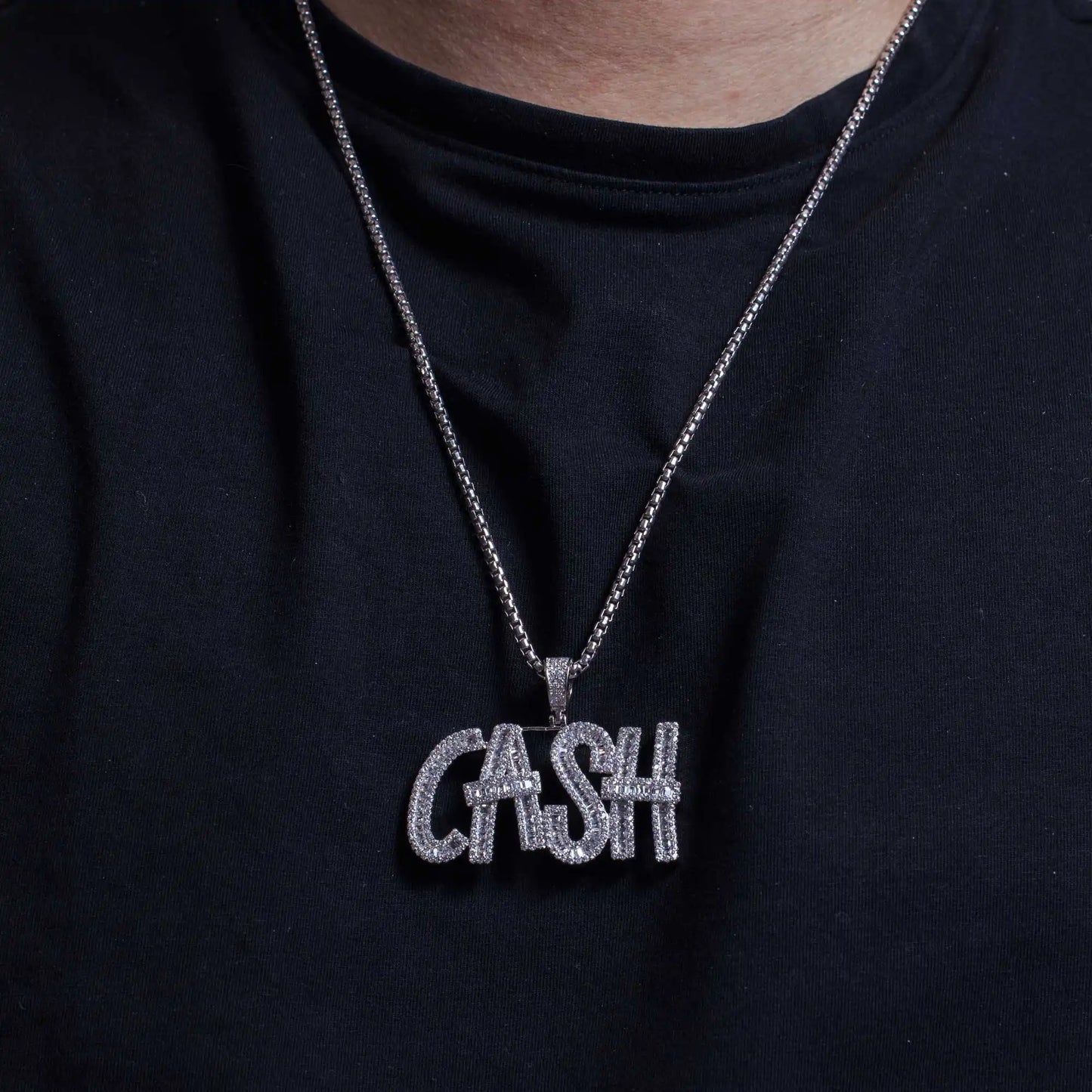 925 Sterling Silver Rhodium Plated CZ CASH Hip Hop Pendant