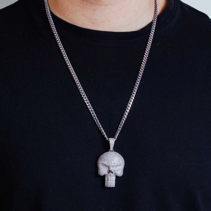 925 Sterling Silver Rhodium Plated CZ Encrusted Skull Hip Hop Pendant