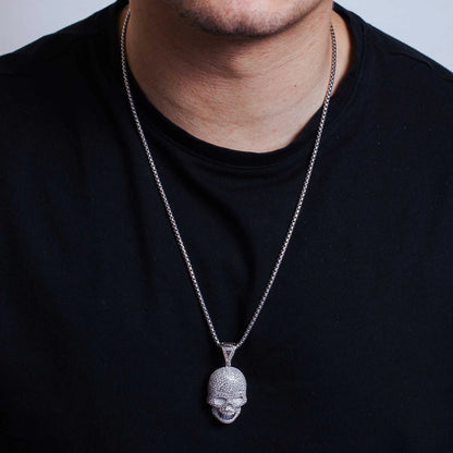 925 Sterling Silver Rhodium Plated CZ Encrusted Skull Hip Hop Pendant