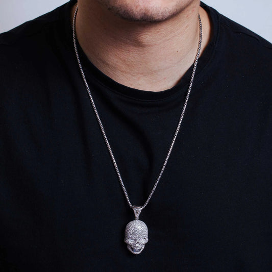 925 Sterling Silver Rhodium Plated CZ Encrusted Skull Hip Hop Pendant