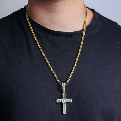 925 Sterling Silver Gold Plated CZ Cross Hip Hop Pendant