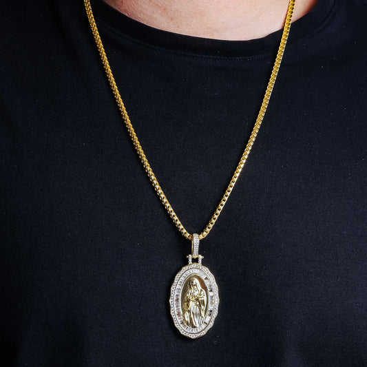 925 Sterling Silver Gold Plated CZ Mary Hip Hop Pendant