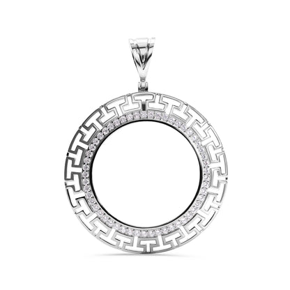 925 Sterling Silver Rhodium Plated Centenario Bezel Aztec Clear CZ Pendant