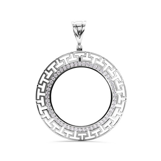 925 Sterling Silver Rhodium Plated Centenario Bezel Aztec Clear CZ Pendant