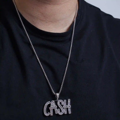 925 Sterling Silver Rhodium Plated CZ CASH Hip Hop Pendant