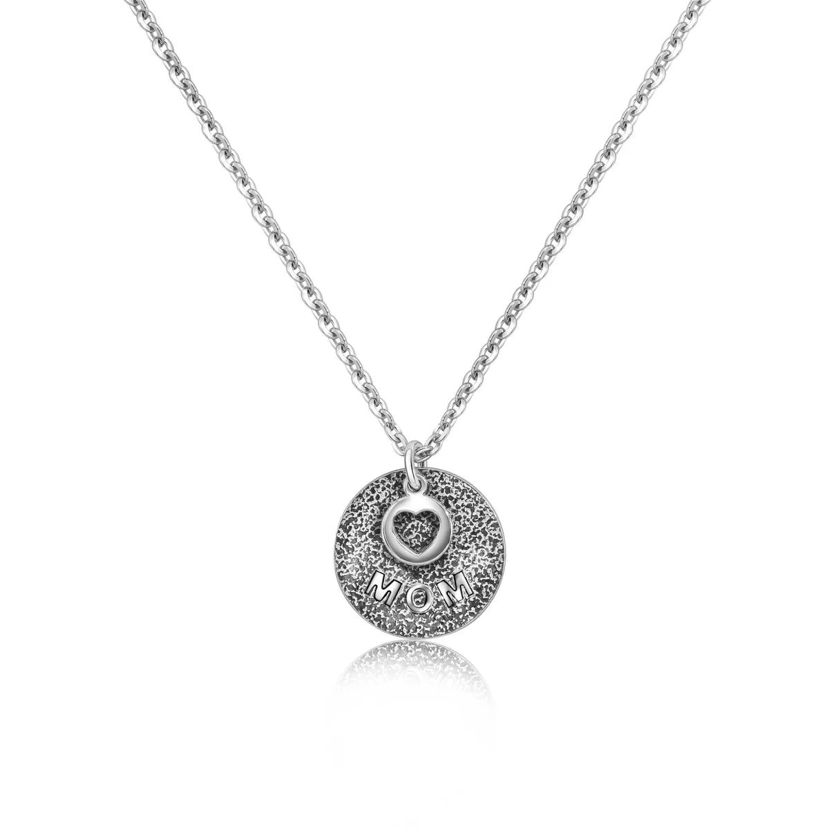 925 Sterling Silver Rhodium Plated Mom and Heart Cutout Necklace Pendant