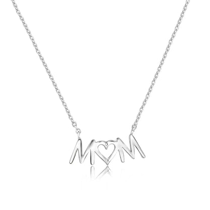 925 Sterling Silver Rhodium Plated Mom Heart Clear CZ Necklace Pendant