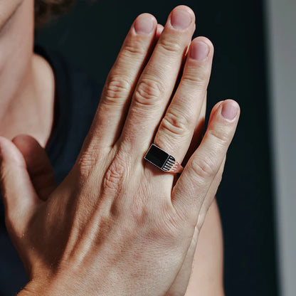 925 Sterling Silver Rhodium Plated Black Enamel Ring