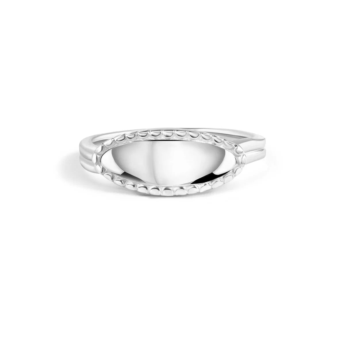 925 Sterling Silver High Polished Oval Pave Bar Ring