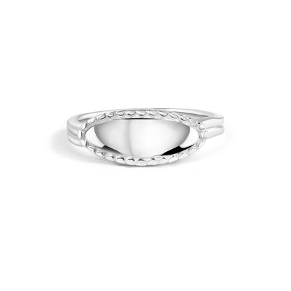 925 Sterling Silver High Polished Oval Pave Bar Ring