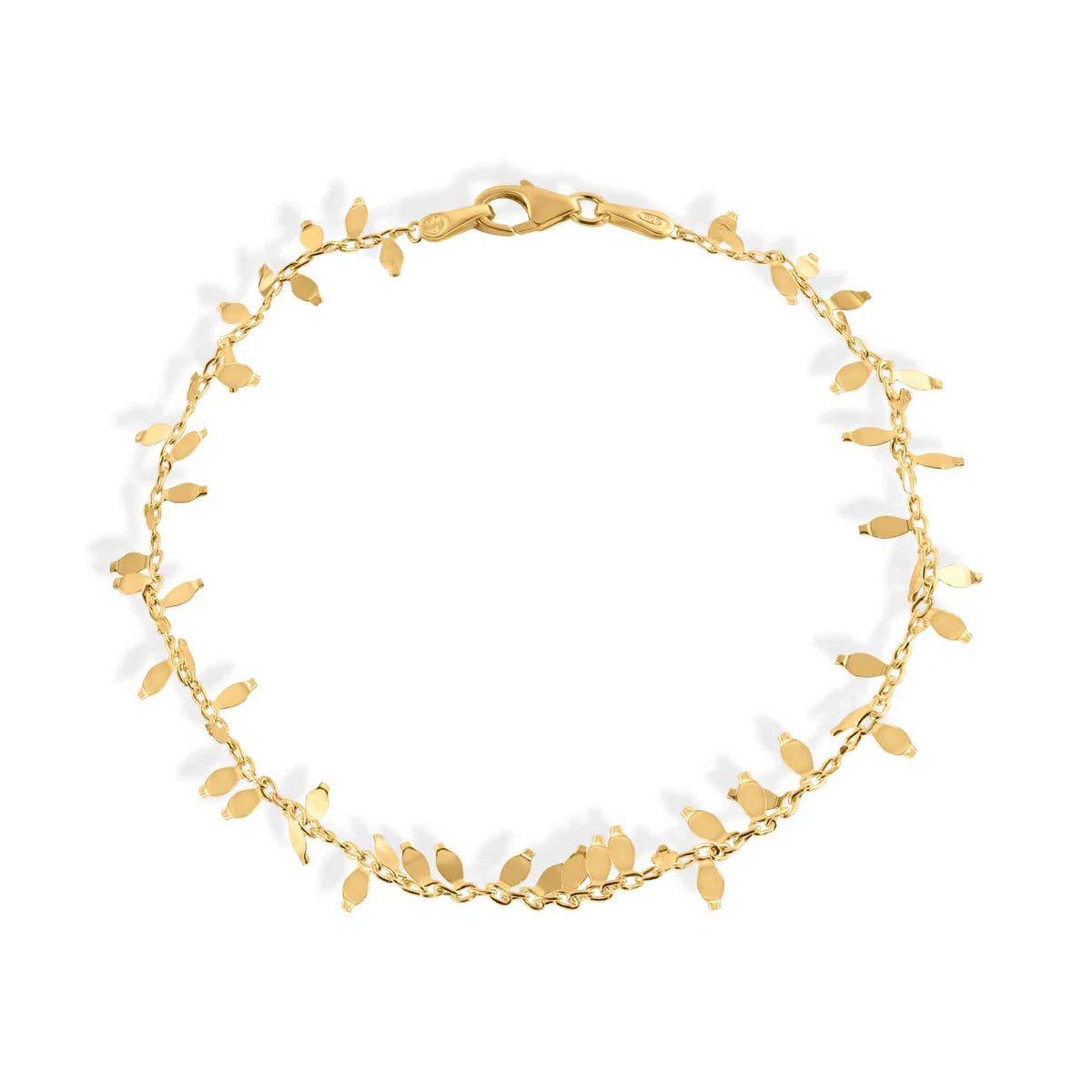 925 Sterling Silver Gold Plated Leaves Link Bracelet