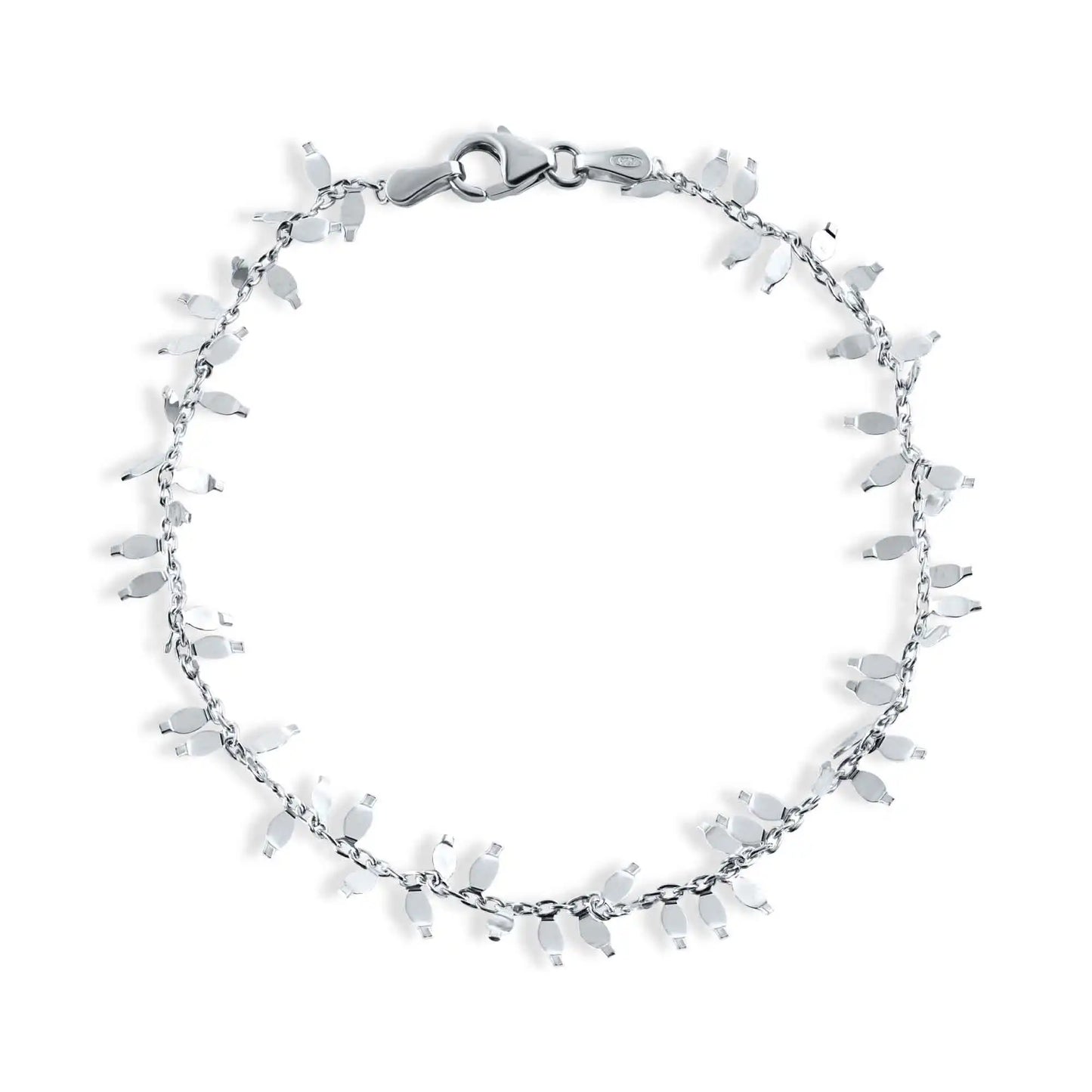 925 Sterling Silver Rhodium Plated Leaves Link Bracelet