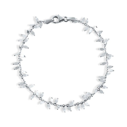 925 Sterling Silver Rhodium Plated Leaves Link Bracelet