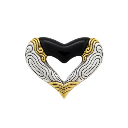 925 Sterling Silver Clearance-Matte Finish Three-Tone Open Heart Pendant