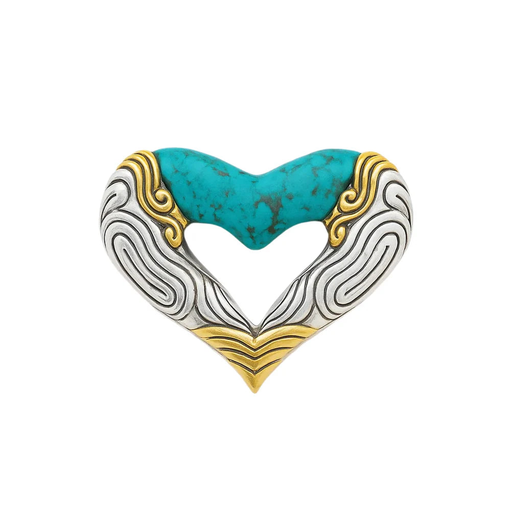925 Sterling Silver Clearance-Matte Finish Three-Tone Open Heart Pendant