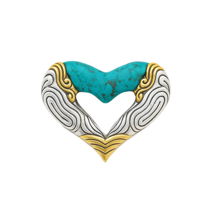 925 Sterling Silver Clearance-Matte Finish Three-Tone Open Heart Pendant