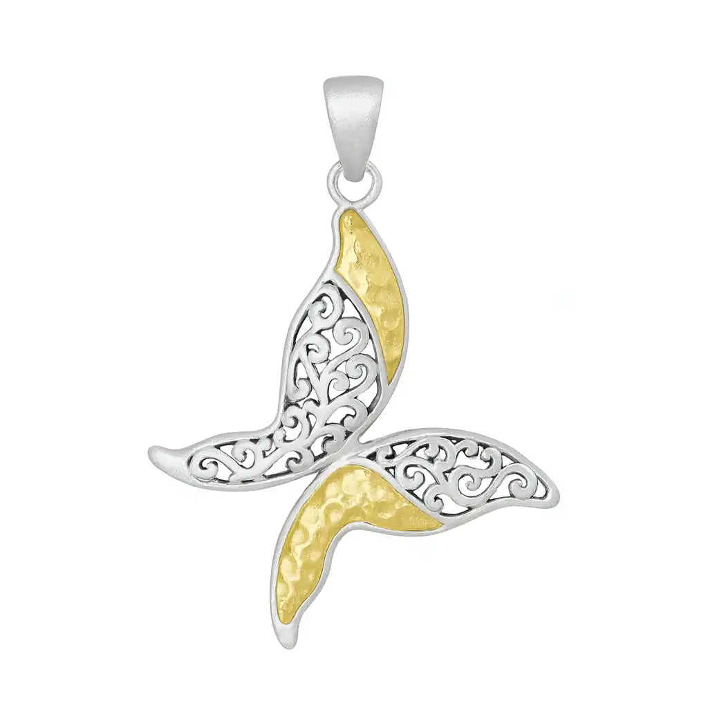 925 Sterling Silver Clearance-Two-Tone Matte Finish Filigree Butterfly Pendant