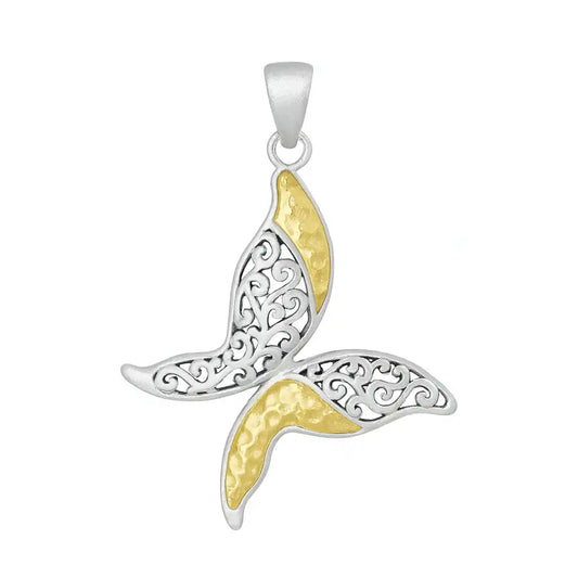 925 Sterling Silver Clearance-Two-Tone Matte Finish Filigree Butterfly Pendant