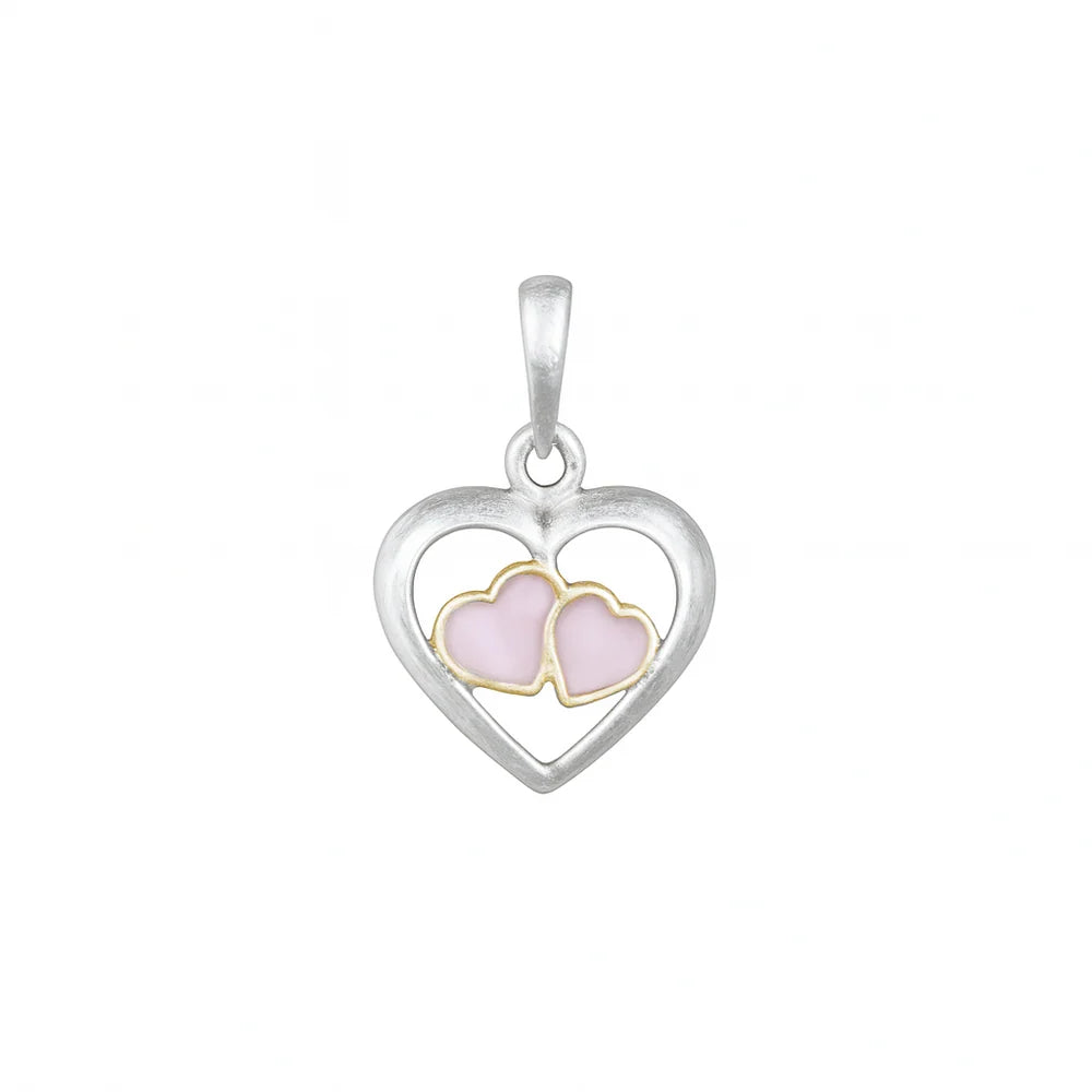 925 Sterling Silver Clearance-2 Tone Pink Mother of Pearl Triple Heart Pendant