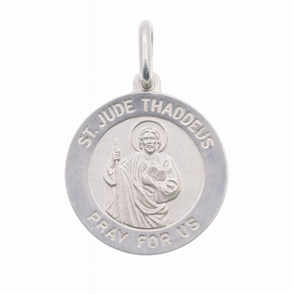 925 Sterling Silver High Polished Sandblasted Saint Jude 15.1mm Pendant