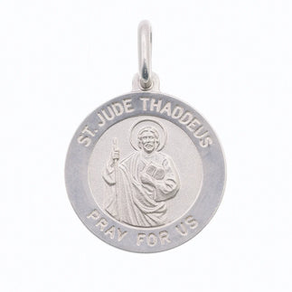 925 Sterling Silver High Polished Sandblasted Saint Jude 15.1mm Pendant
