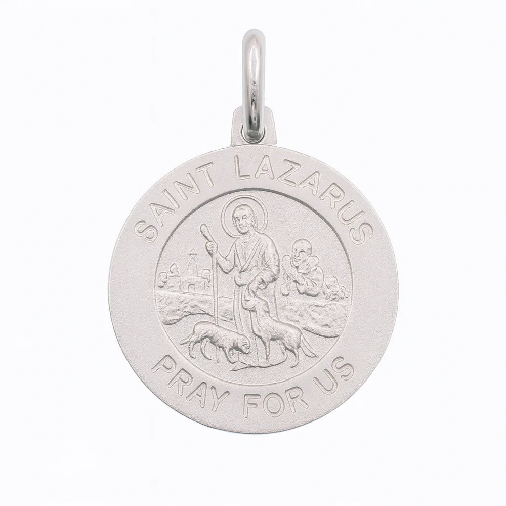 925 Sterling Silver High Polished Sandblasted Saint Lazarus 18.5mm Pendant